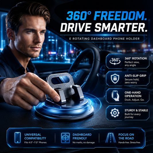 📱 Hjmeta®-Rotating Dashboard Car Phone Holder – 360° Adjustable & Anti-Slip – Hands-Free Phone Mount 🛡️