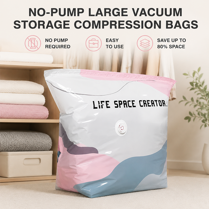 🧳💨 40% OFF! ✨️Hjmeta®No‑Pump Vacuum Storage Bags – Press & seal, no pump needed. Saves 80% space, keeps clothes dry & dust‑free. Perfect for bulky bedding & off‑season gear. 🛏️🗄️