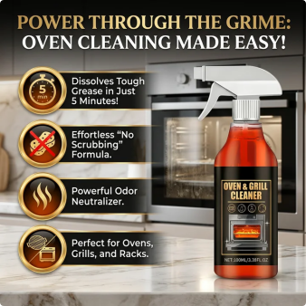 Oven & Grill Cleaner Spray – Dissolves Grease in 5 Mins, No Scrubbing & Eliminates Odors -Hjmeta®