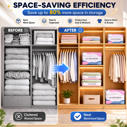 🧳💨 40% OFF! ✨️Hjmeta®No‑Pump Vacuum Storage Bags – Press & seal, no pump needed. Saves 80% space, keeps clothes dry & dust‑free. Perfect for bulky bedding & off‑season gear. 🛏️🗄️
