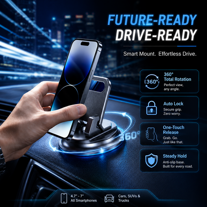 📱 Hjmeta®-Rotating Dashboard Car Phone Holder – 360° Adjustable & Anti-Slip – Hands-Free Phone Mount 🛡️