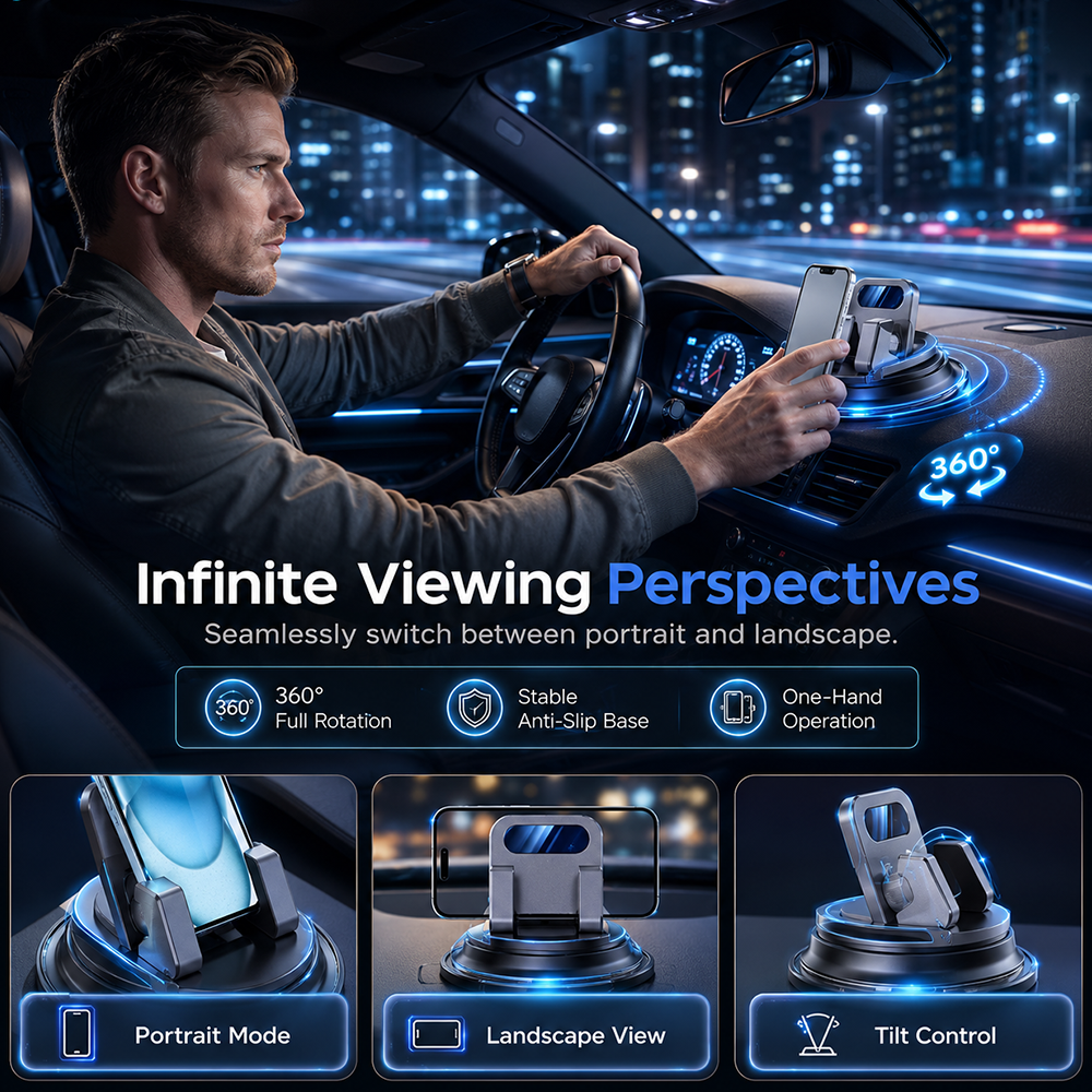 📱 Hjmeta®-Rotating Dashboard Car Phone Holder – 360° Adjustable & Anti-Slip – Hands-Free Phone Mount 🛡️