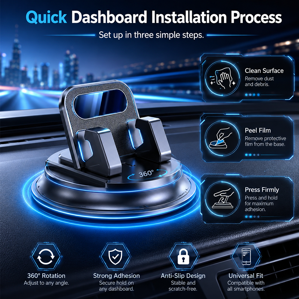 📱 Hjmeta®-Rotating Dashboard Car Phone Holder – 360° Adjustable & Anti-Slip – Hands-Free Phone Mount 🛡️