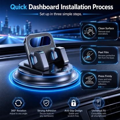 📱 Hjmeta®-Rotating Dashboard Car Phone Holder – 360° Adjustable & Anti-Slip – Hands-Free Phone Mount 🛡️