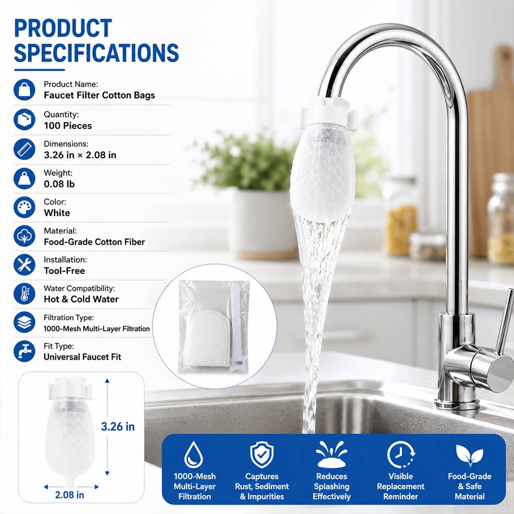 🔥LAST DAY 50% OFF🔥💧Faucet Filter Cotton Bags - Universal, 100 PCS Splash-Proof Faucet Filter 🌟Set