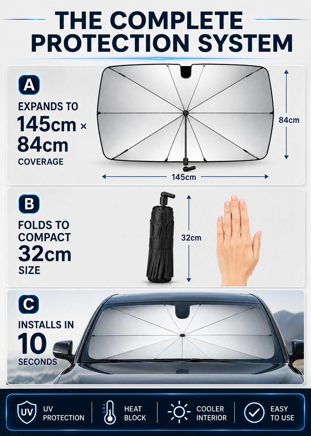 🔥 2026 Upgraded Car Windshield Sun Shade Umbrella