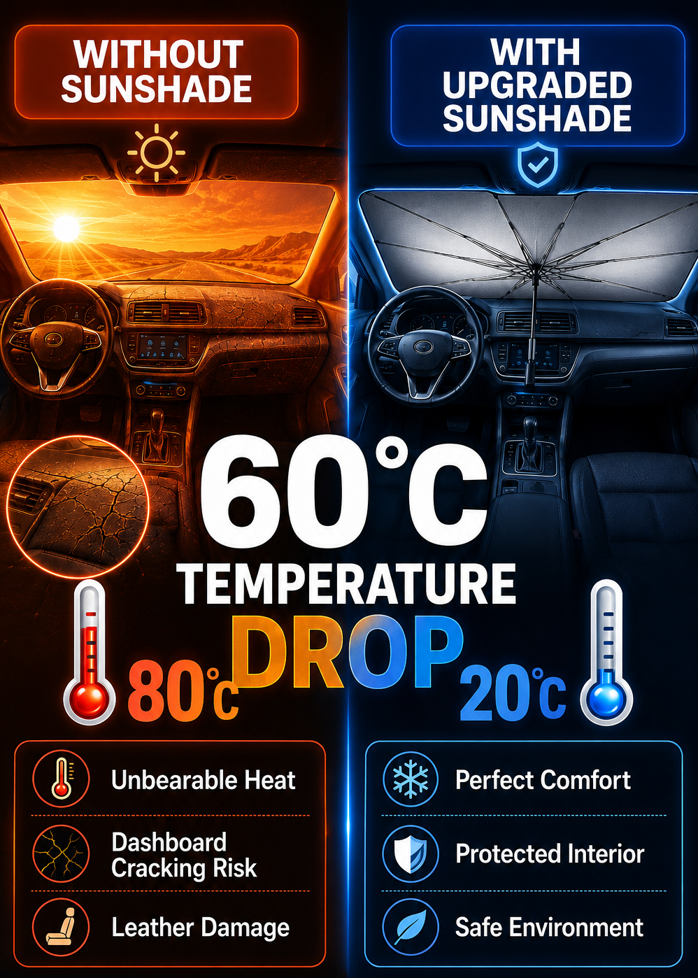 🔥 2026 Upgraded Car Windshield Sun Shade Umbrella