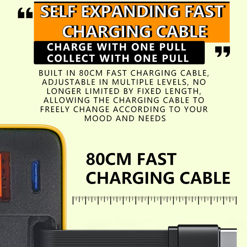 3-in-1 GaN Charger, 80W MAX scalable fast charging module with Type-C cable and 2 USB ports