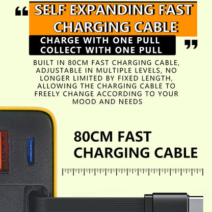 3-in-1 GaN Charger, 80W MAX scalable fast charging module with Type-C cable and 2 USB ports