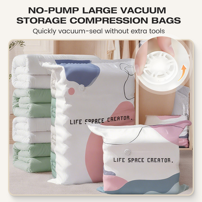 🧳💨 40% OFF! ✨️Hjmeta®No‑Pump Vacuum Storage Bags – Press & seal, no pump needed. Saves 80% space, keeps clothes dry & dust‑free. Perfect for bulky bedding & off‑season gear. 🛏️🗄️