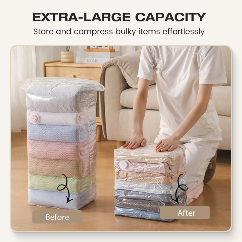🧳💨 40% OFF! ✨️Hjmeta®No‑Pump Vacuum Storage Bags – Press & seal, no pump needed. Saves 80% space, keeps clothes dry & dust‑free. Perfect for bulky bedding & off‑season gear. 🛏️🗄️