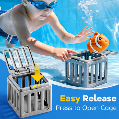 Summer Pool Toys for Kids - Diving Animal & Cage Set